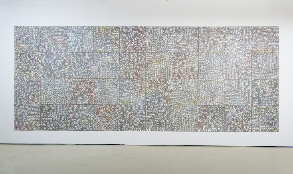 50/50 ZIGZAG (2010), collage, acrylic on paper, 40 pieces, 89" x 222.5"
