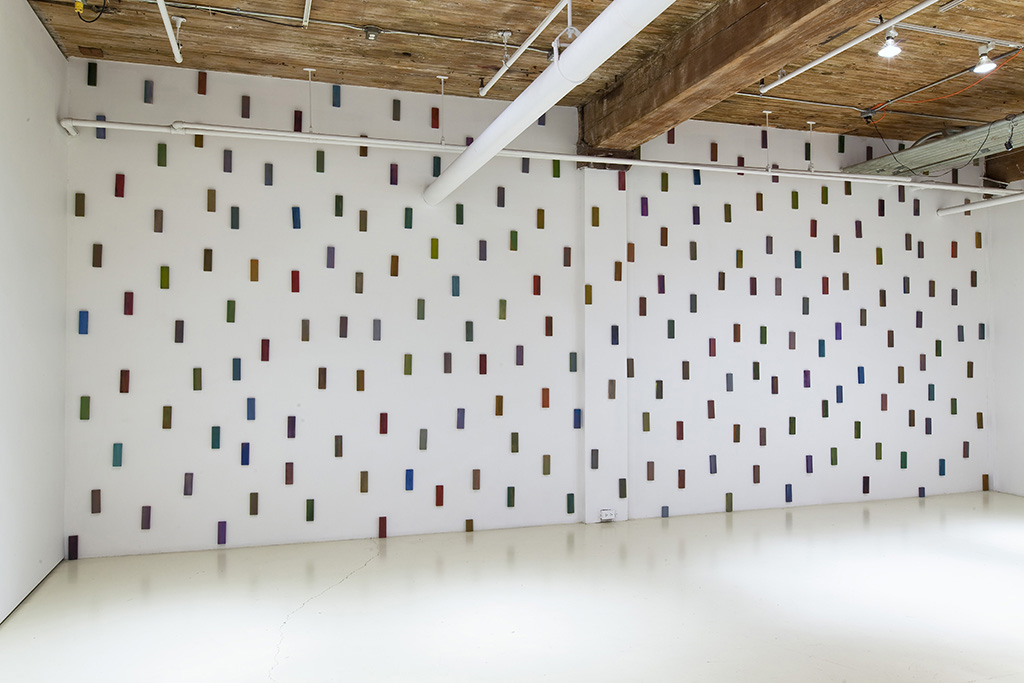 Migration (1 x 3), 2009, acrylic on wood,  covers 300 sq. ft.  dimensions variable