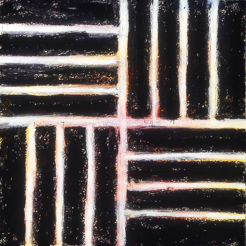 “Black Clockwise Lines” (2007) acrylic on wood, 11” x 11”