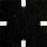 “Four Tabs (c)” (2003) oil stick & oil pastel on paper, 11” x 11”